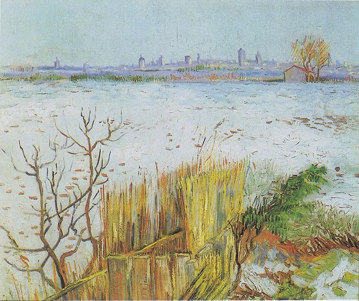 Vincent Van Gogh Landscape in the snow with Arles in the Background